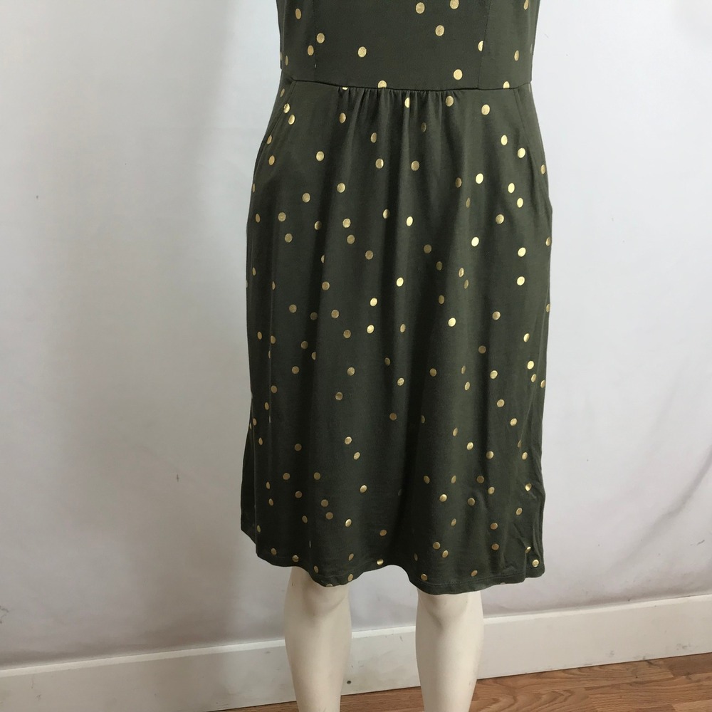 Boden Olive Green Gold Polka Dot Sleeveless V Neck Dress Size 4 - Picture 3 of 8
